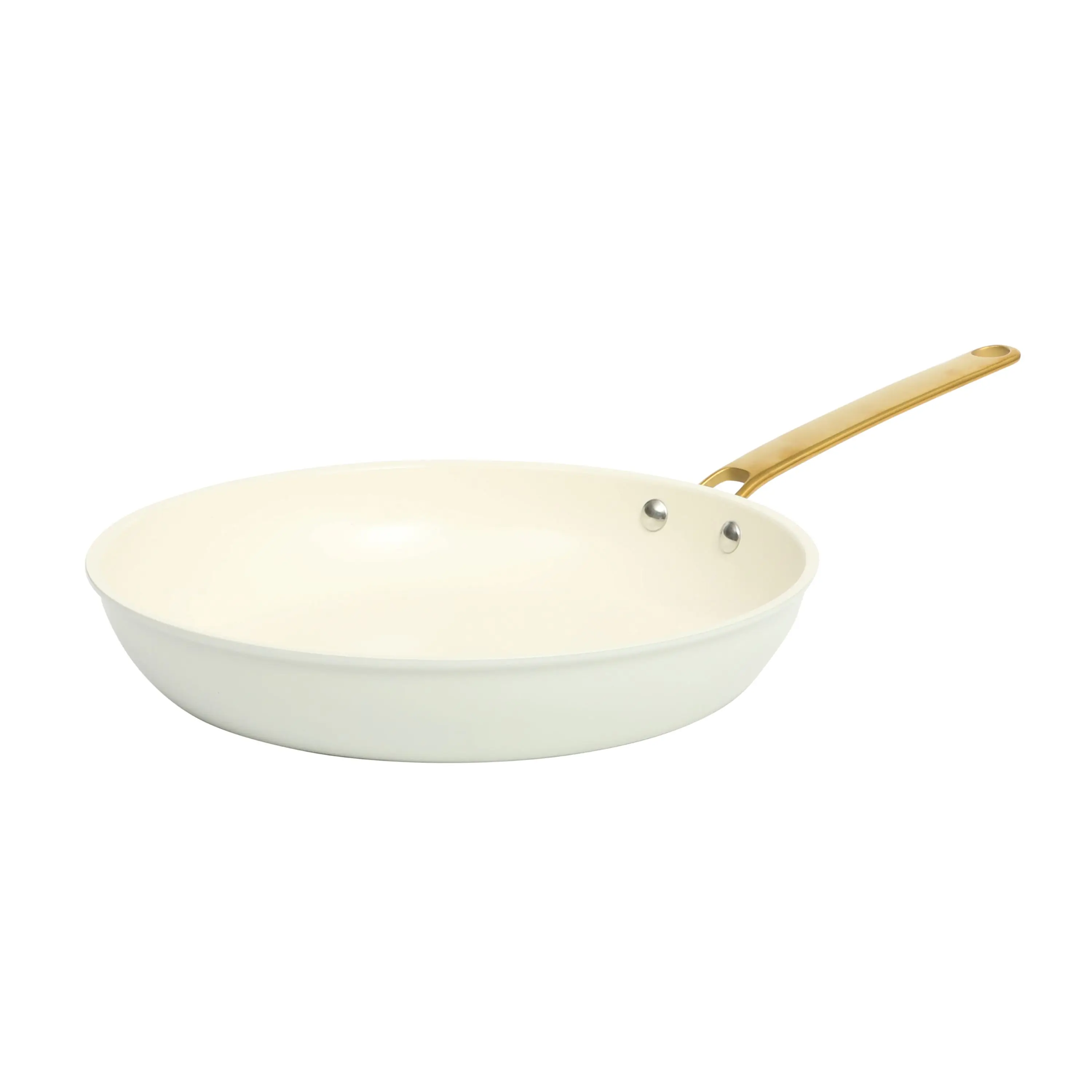 12-inch ceramic nonstick frying pan with linen texture and gold-toned handle
12-inch ceramic nonstick frying pan with linen texture and gold-toned handle