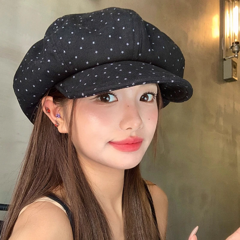 Korean Fashion Polka Dot Black Berets for Women Spring Autumn Travel Versatile Show Face Small Retro Literary Painter Hats
Korean Fashion Polka Dot Black Berets for Women Spring Autumn Travel Versatile Show Face Small Retro Literary Painter Hats