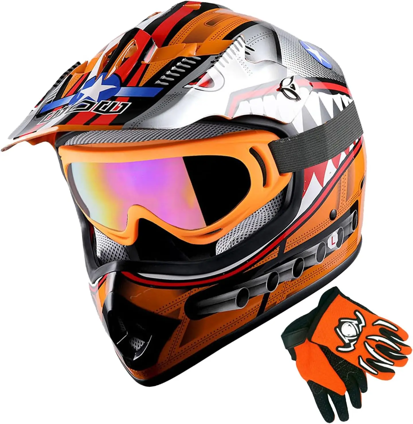 (Large)Youth Motocross Helmet Kids Motorcycle Bike Helmet Shark Orange + Goggles + MG Youth Orange Glove Bundle
(Large)Youth Motocross Helmet Kids Motorcycle Bike Helmet Shark Orange + Goggles + MG Youth Orange Glove Bundle