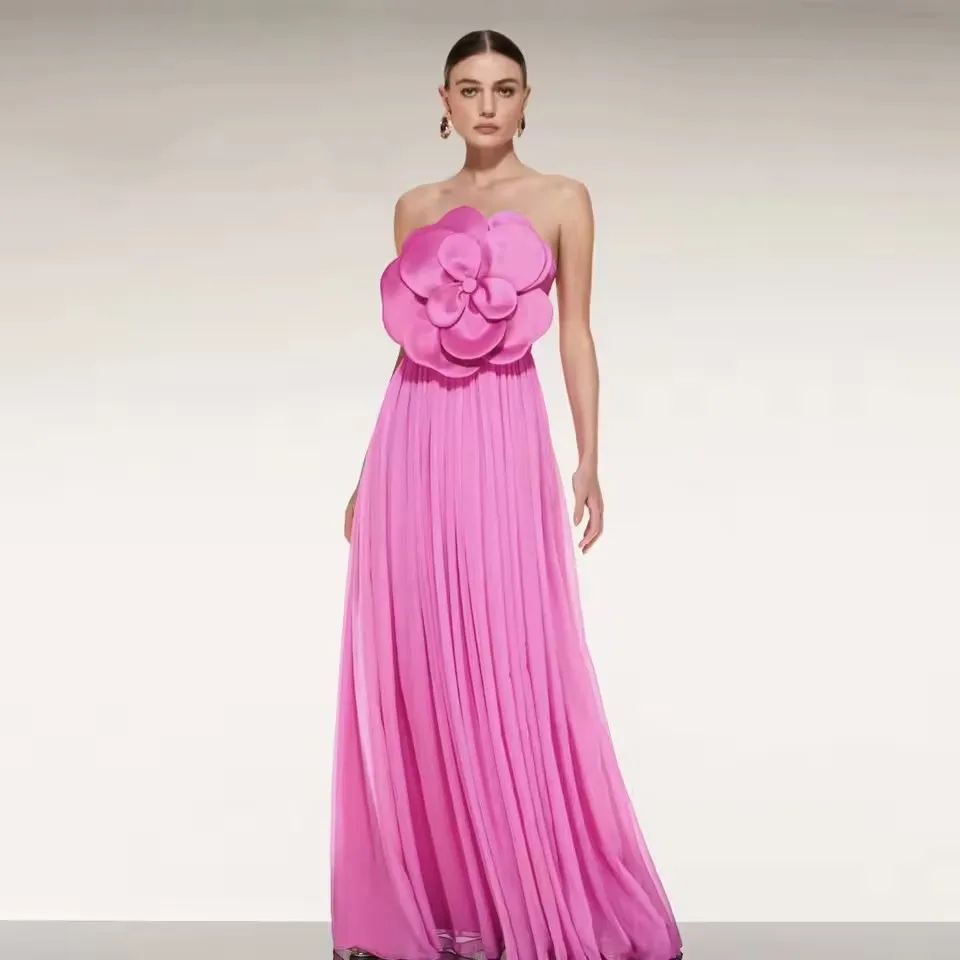 2025 3D Floral Pink Prom Maxi Dress Strapless Soft Chiffon Long Party Dresses with Handmade Flower Beach Holiday Women Dress
2025 3D Floral Pink Prom Maxi Dress Strapless Soft Chiffon Long Party Dresses with Handmade Flower Beach Holiday Women Dress