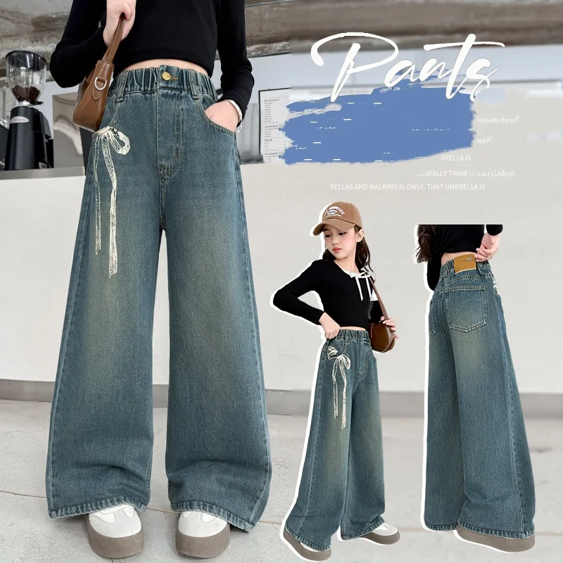 Girl Jeans Ages 4-14Y Child Long Pants Tween Girls Denim Students Spring Autumn Bow Printed Trousers Toddler Loose Blue Jeans
Girl Jeans Ages 4-14Y Child Long Pants Tween Girls Denim Students Spring Autumn Bow Printed Trousers Toddler Loose Blue Jeans