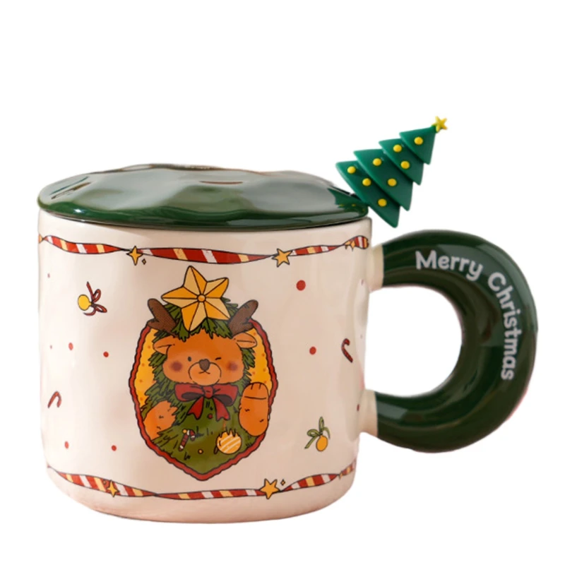 Creative Christmas ceramic cup, household cute water cup with lid 
Creative Christmas ceramic cup, household cute water cup with lid