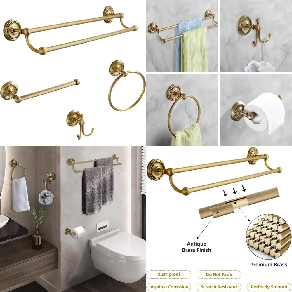 Vintage Brass Gold Wall-Mounted Bathroom Accessory Set with 24 Towel Rack
Vintage Brass Gold Wall-Mounted Bathroom Accessory Set with 24 Towel Rack