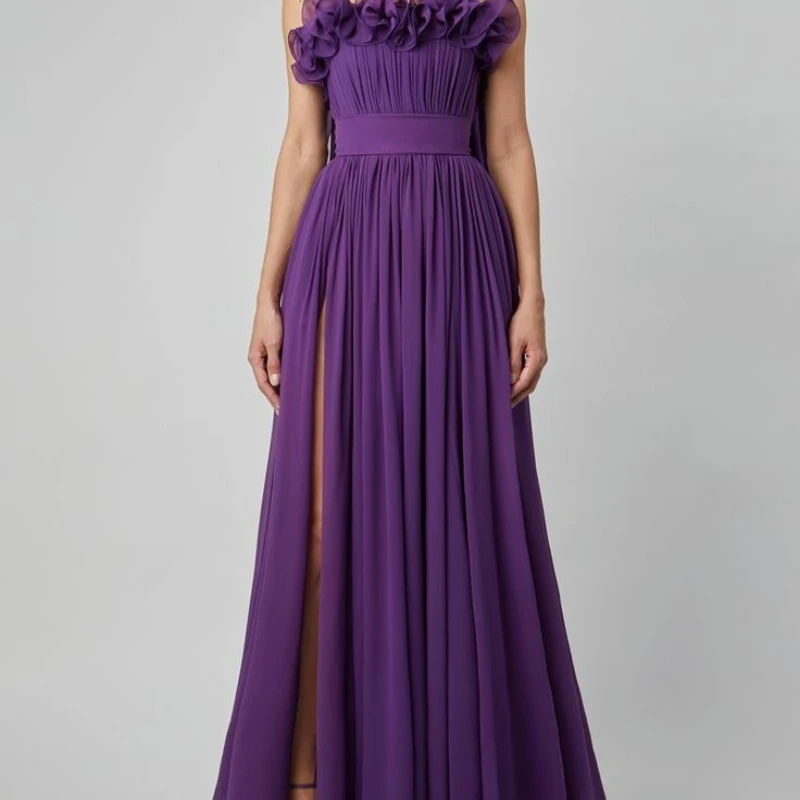 Classy Long Chiffon Strapless Evening Desses With Slit A-Line Purple Pleated Floor Length Prom Dresses for Women
Classy Long Chiffon Strapless Evening Desses With Slit A-Line Purple Pleated Floor Length Prom Dresses for Women