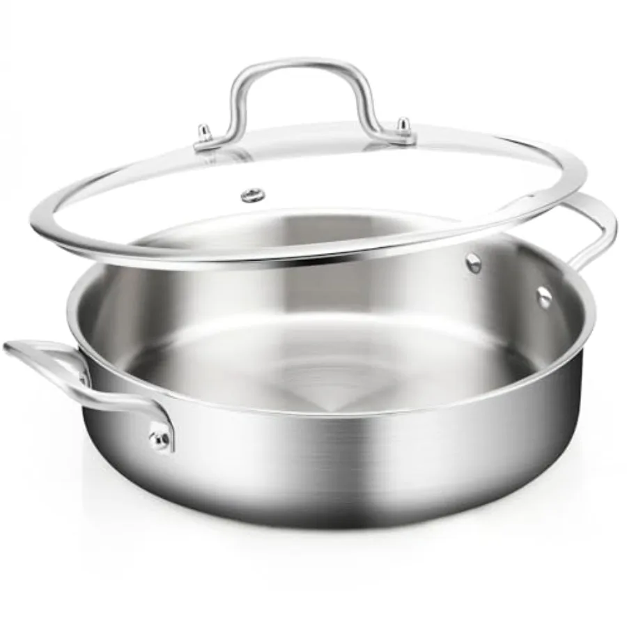 Saute Pan with Lids 3-Ply 12 inch Frying Pan 7QT Induction Skillet 18/10 Stainless Steel Silver Oven Dishwasher Safe Works on A
Saute Pan with Lids 3-Ply 12 inch Frying Pan 7QT Induction Skillet 18/10 Stainless Steel Silver Oven Dishwasher Safe Works on A