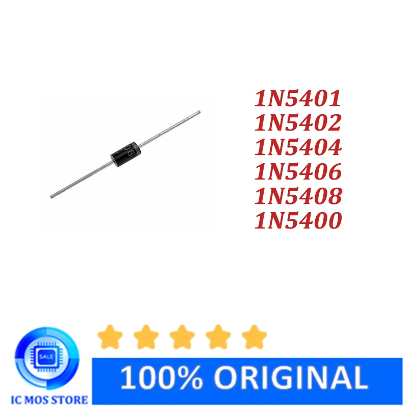 100PCS/Lot 1N5408 1N5406 1N5404 1N5402 1N5401 1N5400 3A 1000V 600V 400V 200V 100V DO-27 Rectifier Diode Best quality
100PCS/Lot 1N5408 1N5406 1N5404 1N5402 1N5401 1N5400 3A 1000V 600V 400V 200V 100V DO-27 Rectifier Diode Best quality