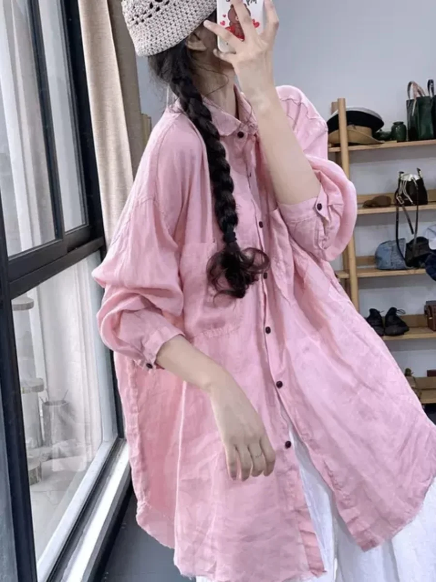 High-End Women's Summer Loose Long Sve Pure Color irt Sun Protection Clothing Medium Length Artistic Forest Girl Sle
High-End Women's Summer Loose Long Sve Pure Color irt Sun Protection Clothing Medium Length Artistic Forest Girl Sle