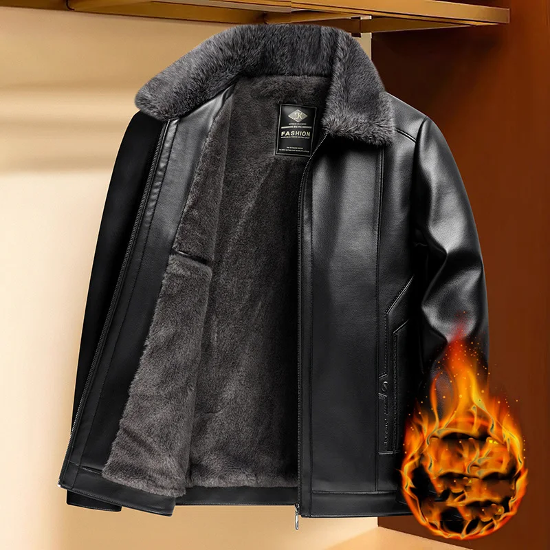 Зимняя мужская плюшевая кожаная куртка с флисовой подкладкой, ветрозащитная, теплая, уличная одежда, с отложным воротником, длинными рукавами, мужская верхняя одежда
Зимняя мужская плюшевая кожаная куртка с флисовой подкладкой, ветрозащитная, теплая, уличная одежда, с отложным воротником, длинными рукавами, мужская верхняя одежда