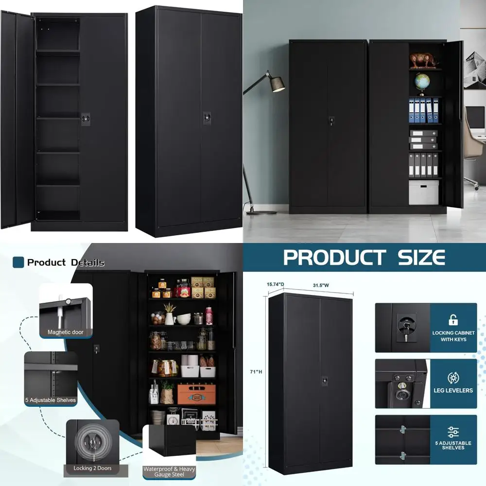 Высокий стальной шкаф для хранения с 5 полками, черный металлический органайзер для гаража, безопасное хранилище высотой 71 дюйм
Высокий стальной шкаф для хранения с 5 полками, черный металлический органайзер для гаража, безопасное хранилище высотой 71 дюйм