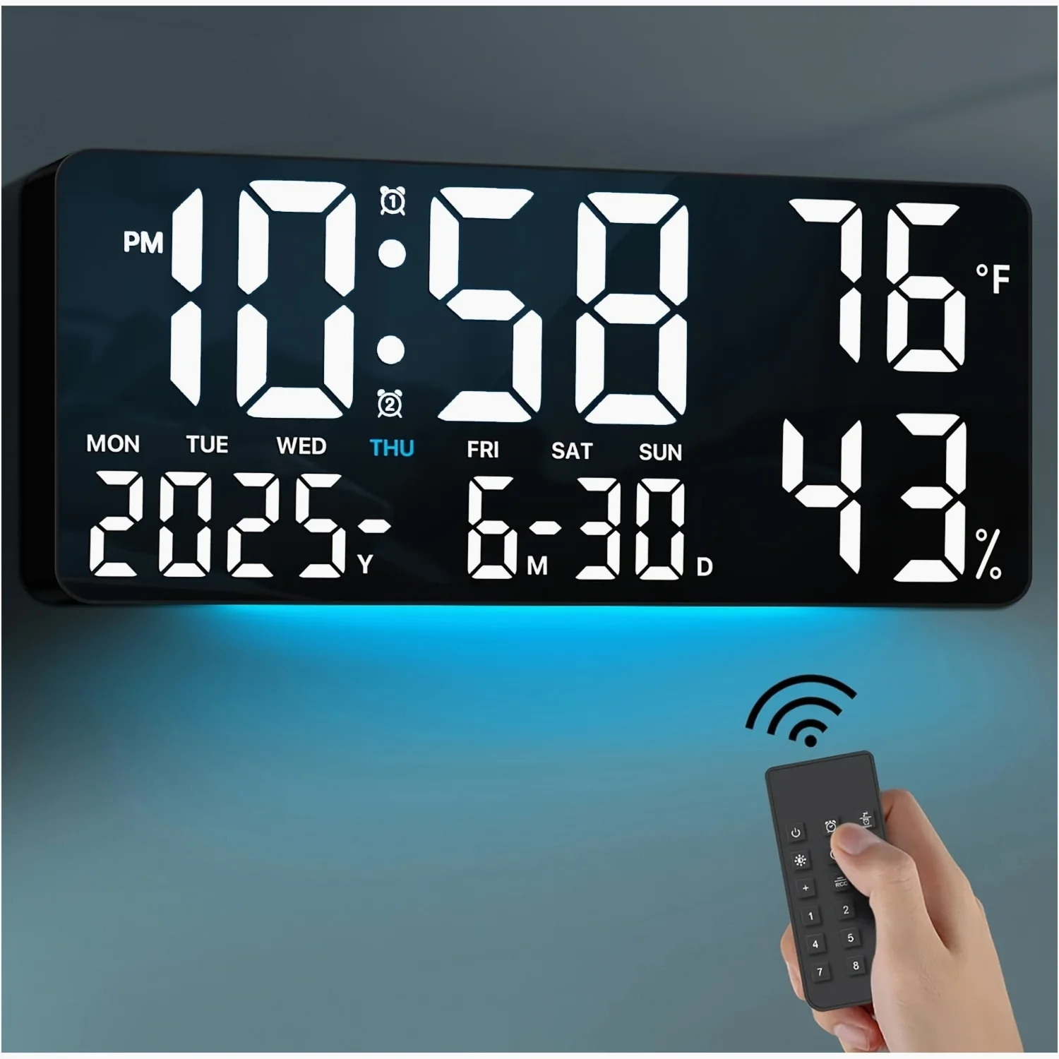 14.6-inch Digital Wall Clock with Remote Control – Large LED Display, Dual Alarm, Date/Week/Temp/Humidity Readings, Night Light
14.6-inch Digital Wall Clock with Remote Control – Large LED Display, Dual Alarm, Date/Week/Temp/Humidity Readings, Night Light