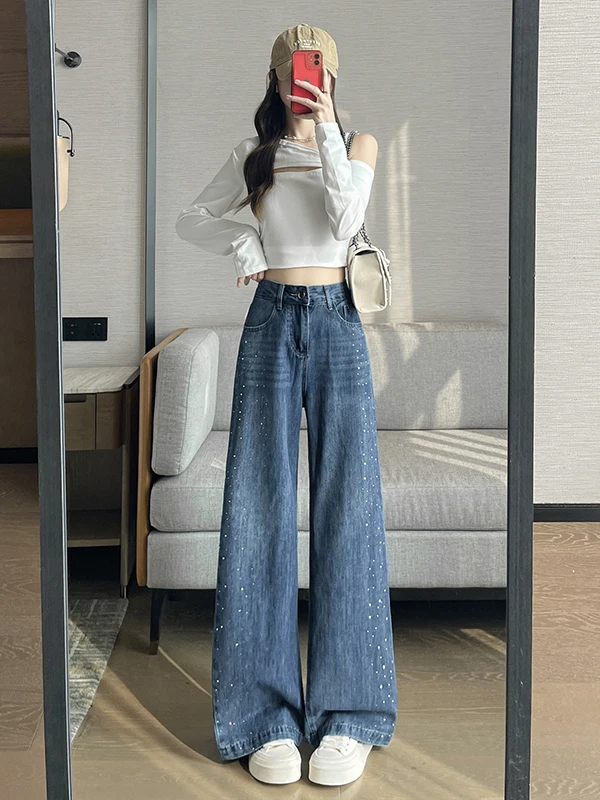 American Retro High Street Straight Leg Denim Jeans Women's New 2026 Small Size Rhinestone High Waist Wide Leg Pants
American Retro High Street Straight Leg Denim Jeans Women's New 2026 Small Size Rhinestone High Waist Wide Leg Pants