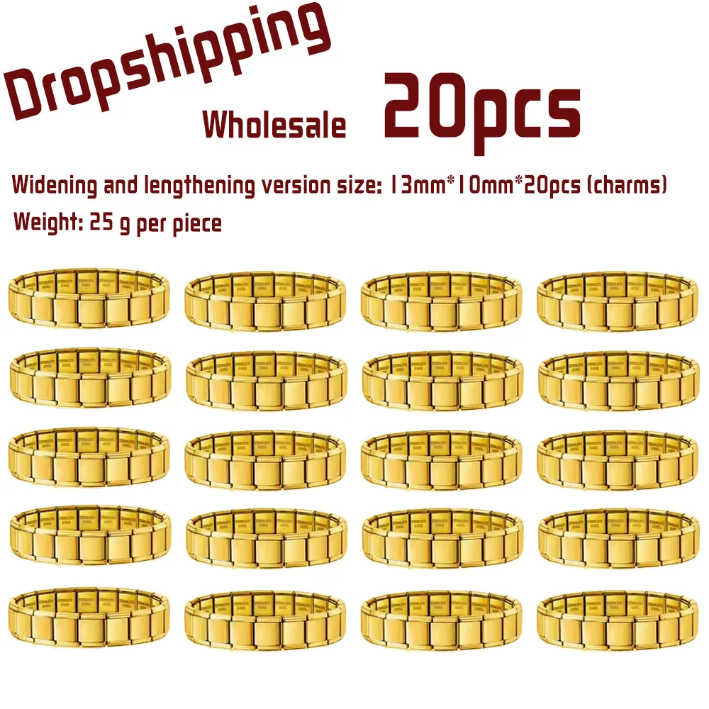 20Pcs/Lot Widening Lengthen Version Italian Charm13mm Stainless Steel Elastic Module Bracelet Wholesale Dropshipping DIY Jewelry
20Pcs/Lot Widening Lengthen Version Italian Charm13mm Stainless Steel Elastic Module Bracelet Wholesale Dropshipping DIY Jewelry