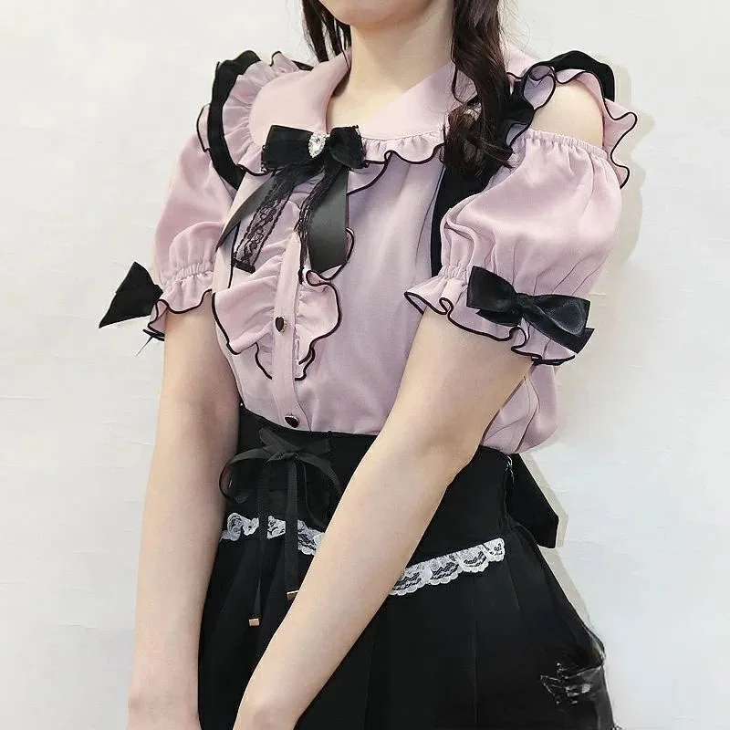 Sweet Lolita Fashion All Match Blouses Women Japanese Summer Y2k Aesthetic Ruffled Bow Shirts Girly Kawaii Off-Shoulder Tops
Sweet Lolita Fashion All Match Blouses Women Japanese Summer Y2k Aesthetic Ruffled Bow Shirts Girly Kawaii Off-Shoulder Tops