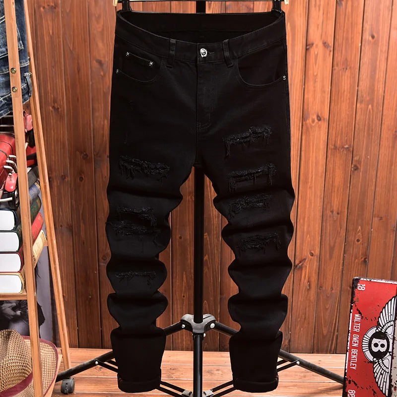 Мужские джинсы со сломанными дырками, черные эластичные облегающие брюки на маленьких ногах, новинка весны 2025 года, уличные брюки
Мужские джинсы со сломанными дырками, черные эластичные облегающие брюки на маленьких ногах, новинка весны 2025 года, уличные брюки