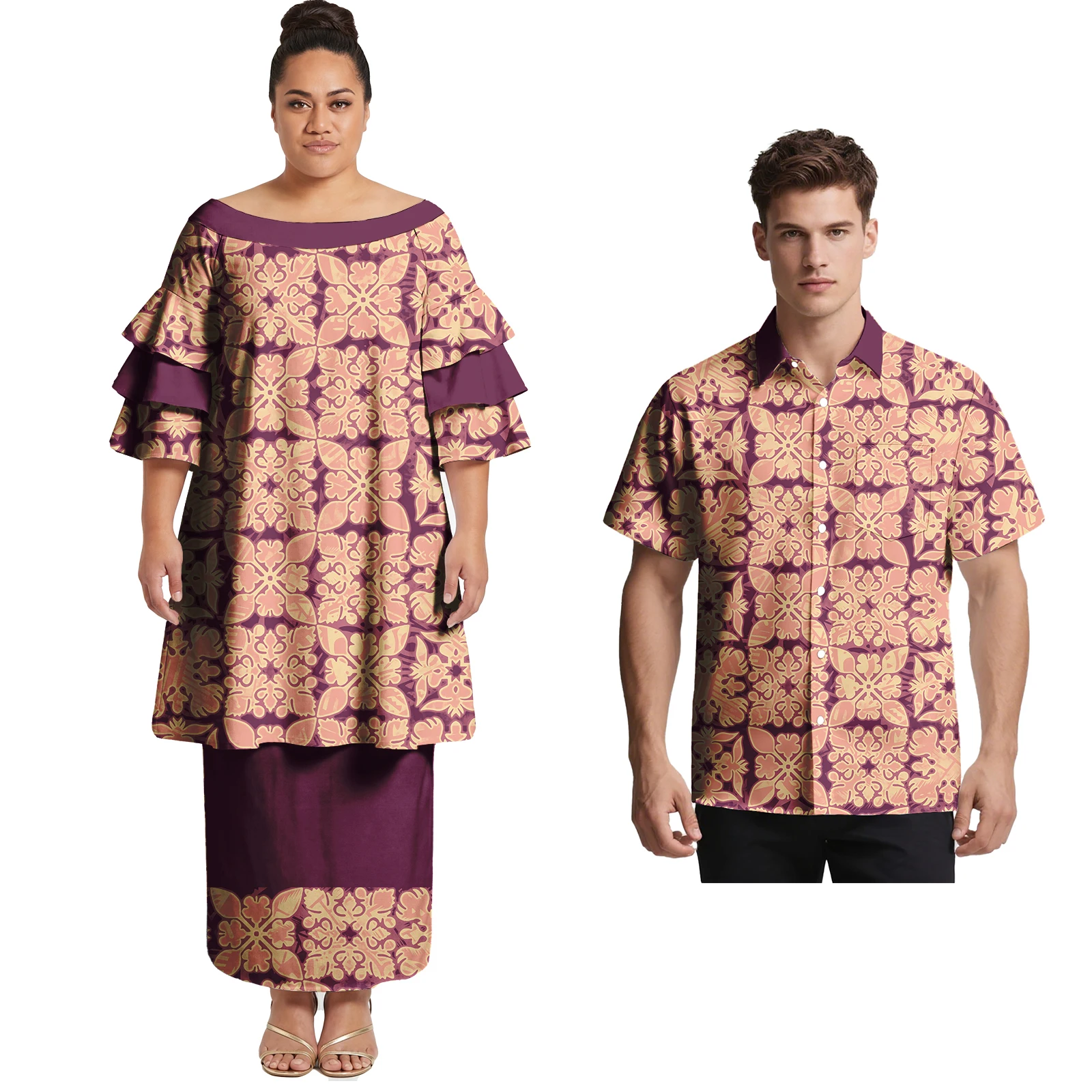O-Neck Ruffle Sleeve Women Polynesian Puletasi Hawaiian Pocket Men Shirts Samoan Tapa Tribal Print Casual Couple Custom Clothes
O-Neck Ruffle Sleeve Women Polynesian Puletasi Hawaiian Pocket Men Shirts Samoan Tapa Tribal Print Casual Couple Custom Clothes