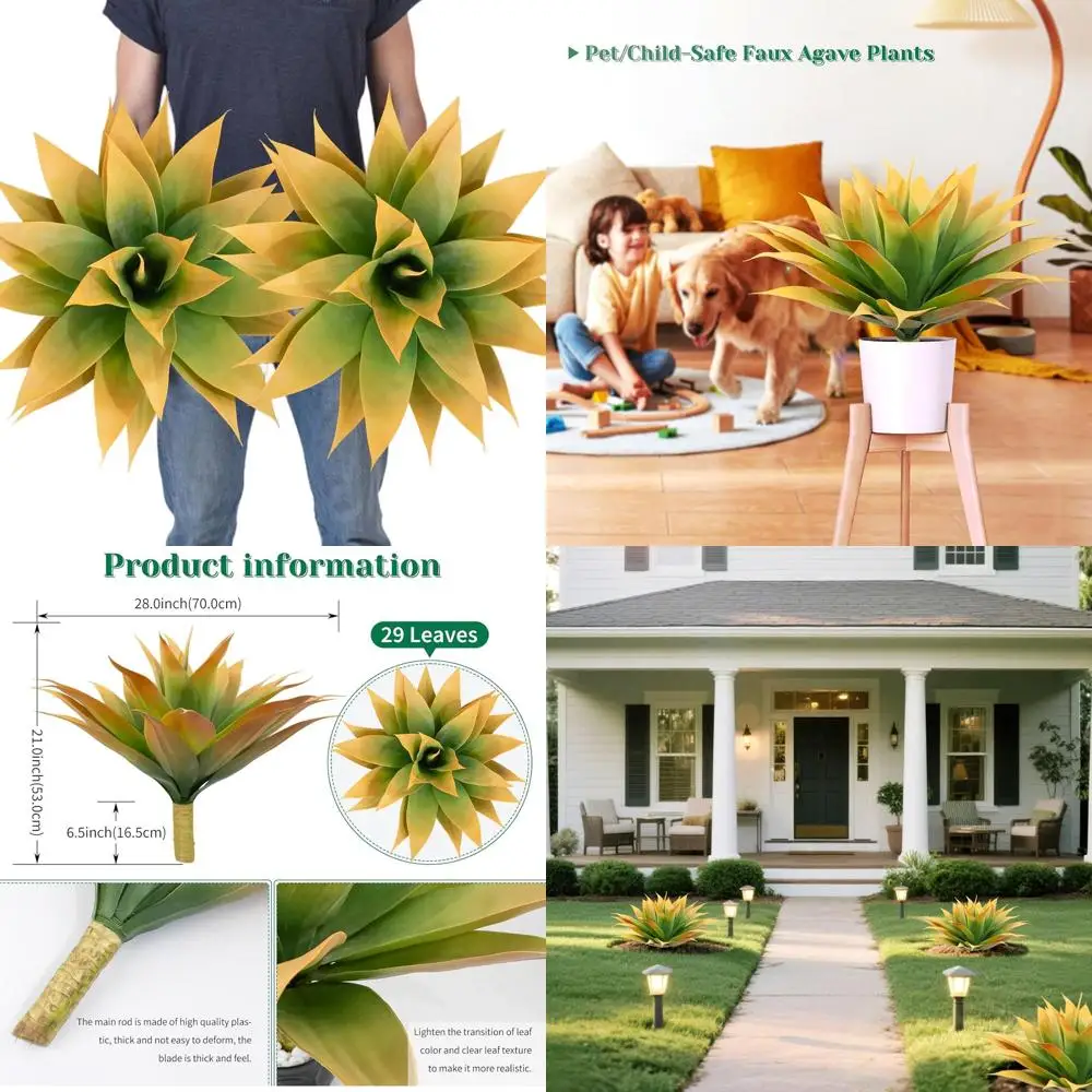 Large Artificial Agave Plants, 28 Inch Tall with 29 Yellow Leaves, UV-Resistant for Outdoor or Indoor Tropical Greenery Decor
Large Artificial Agave Plants, 28 Inch Tall with 29 Yellow Leaves, UV-Resistant for Outdoor or Indoor Tropical Greenery Decor
