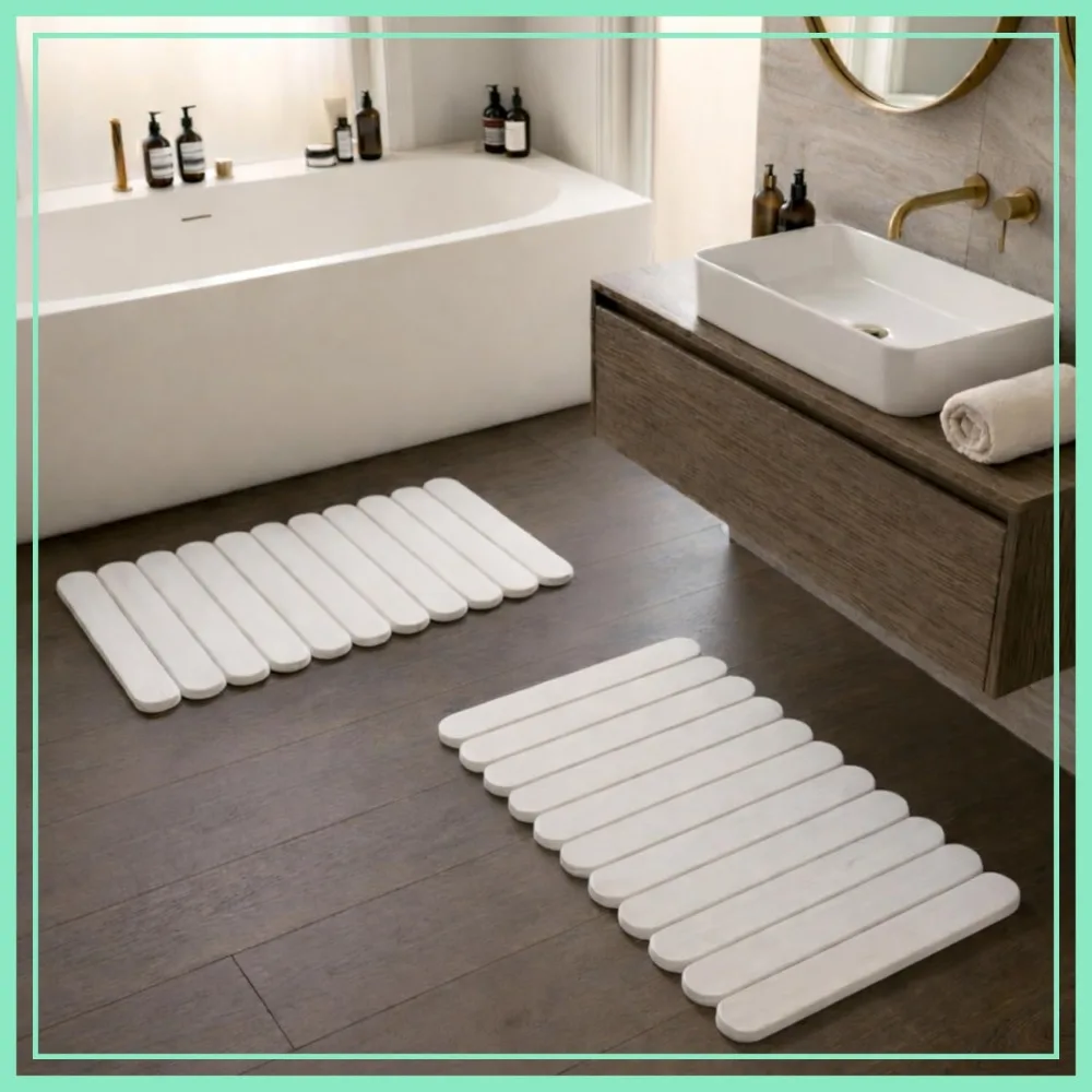 Foldable Stone Bath Mat Large 30"x17" - Diatomaceous Earth Quick Drying Non-Slip Bathroom Mat, Super Absorbent, Durable & Easy to Clean, Modern (2 Pack, White)
Foldable Stone Bath Mat Large 30"x17" - Diatomaceous Earth Quick Drying Non-Slip Bathroom Mat, Super Absorbent, Durable & Easy to Clean, Modern (2 Pack, White)