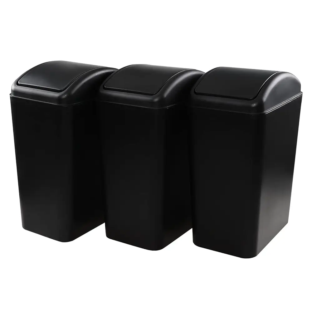 4.5 Gallon Swing Top Trash Bin, Plastic Garbage Can With Lid, Black, 3 Pack
4.5 Gallon Swing Top Trash Bin, Plastic Garbage Can With Lid, Black, 3 Pack