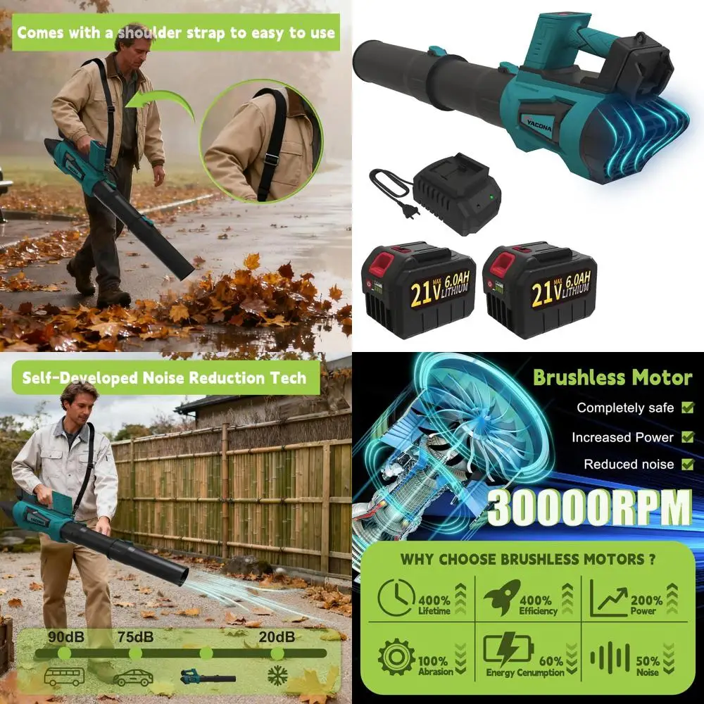 21V 6-Speed Electric Leaf Blower with 6Ah Batteries x2, Strap, Quiet Operation, Ideal for Lawn Care and Leaf Management (Blue)
21V 6-Speed Electric Leaf Blower with 6Ah Batteries x2, Strap, Quiet Operation, Ideal for Lawn Care and Leaf Management (Blue)