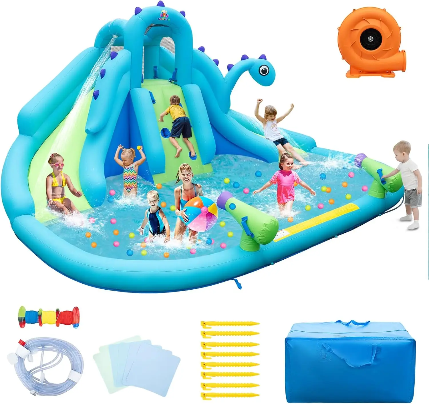 Inflatable Water Slide, Dinosaur Water Bounce House Park for Kids and Adults Outdoor, Dual Slides&Splash Pool, with 584w Blower
Inflatable Water Slide, Dinosaur Water Bounce House Park for Kids and Adults Outdoor, Dual Slides&Splash Pool, with 584w Blower