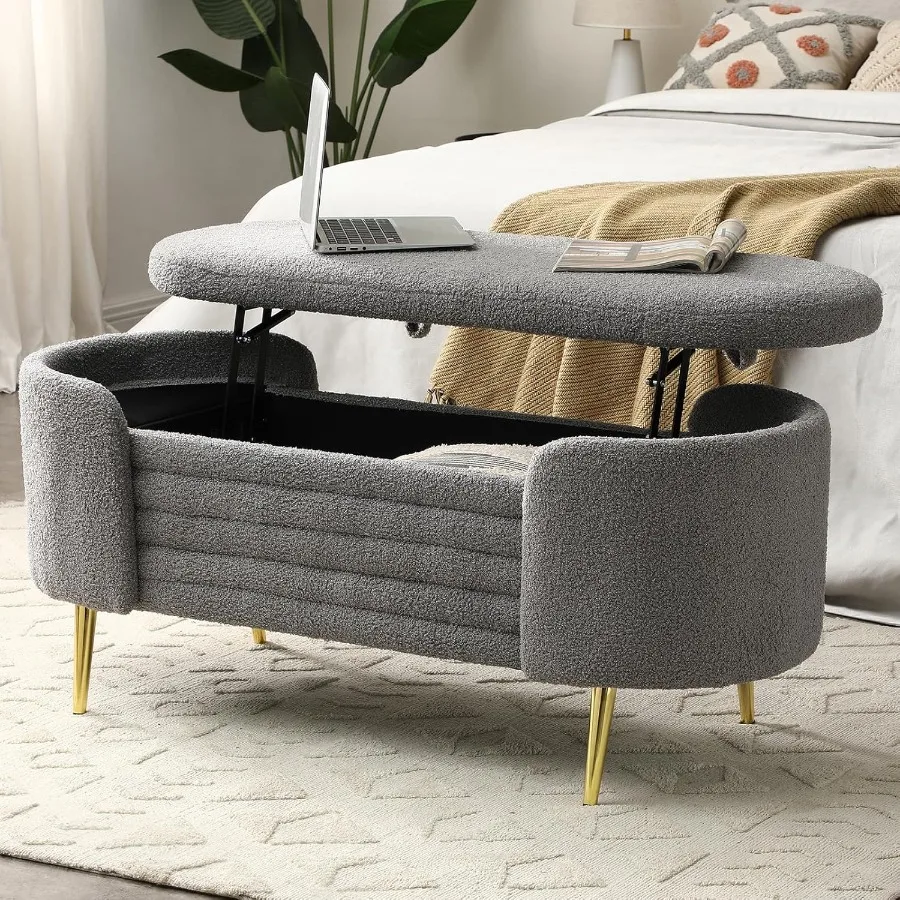 48 Modern Lift Top Storage Ottoman Bench Teddy Upholstered End of Bed Entryway Bench with Tabletop Tufted Window Bench with Met
48 Modern Lift Top Storage Ottoman Bench Teddy Upholstered End of Bed Entryway Bench with Tabletop Tufted Window Bench with Met