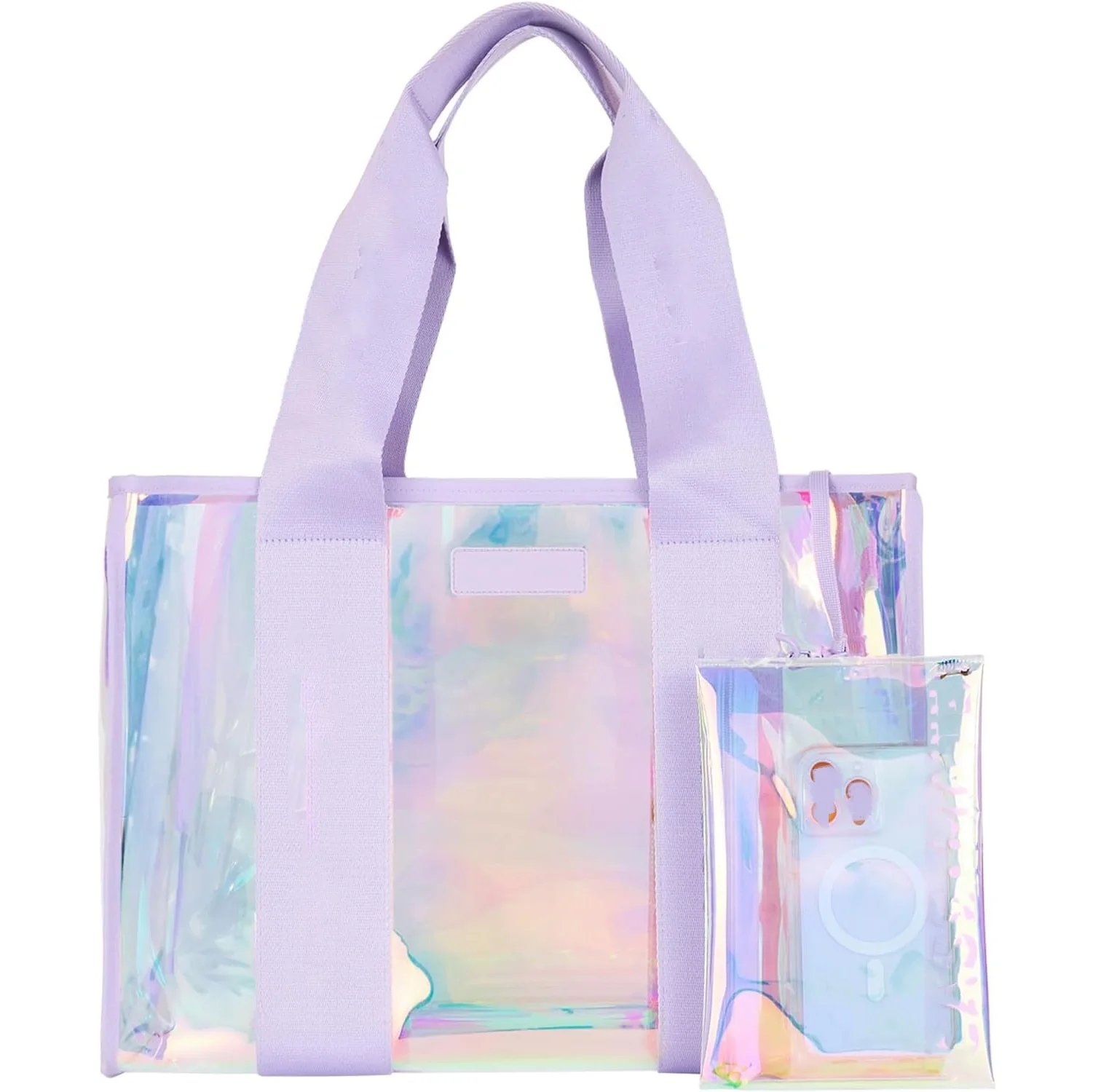Large Iridescent Clear Tote Bag for Women Waterproof Sandproof Beach, Travel, Swimming, Pool Bag Zipper Pouch, Jacquard Strap
Large Iridescent Clear Tote Bag for Women Waterproof Sandproof Beach, Travel, Swimming, Pool Bag Zipper Pouch, Jacquard Strap