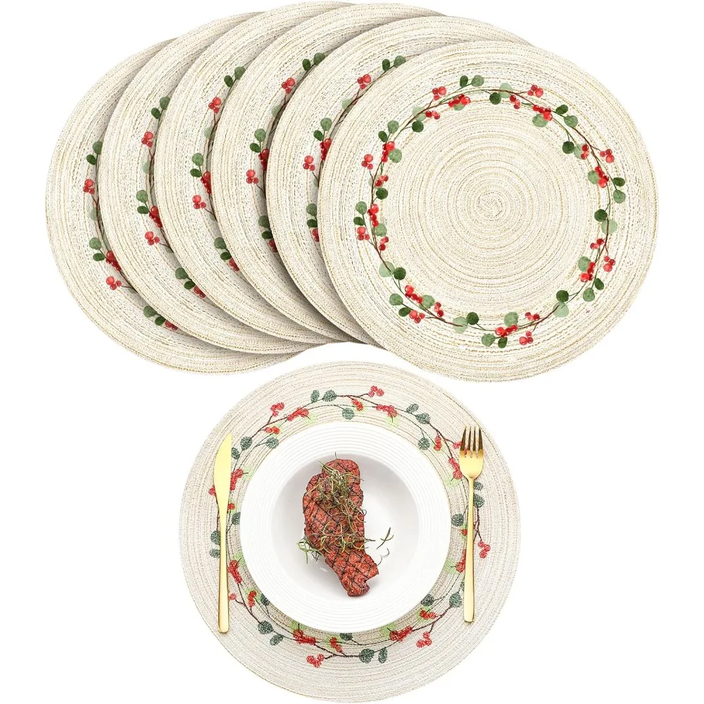 Christmas 12-Piece Set of 15 Inch Washable Woven Embroidered Round Placemats with Applique for Holiday Decorations
Christmas 12-Piece Set of 15 Inch Washable Woven Embroidered Round Placemats with Applique for Holiday Decorations