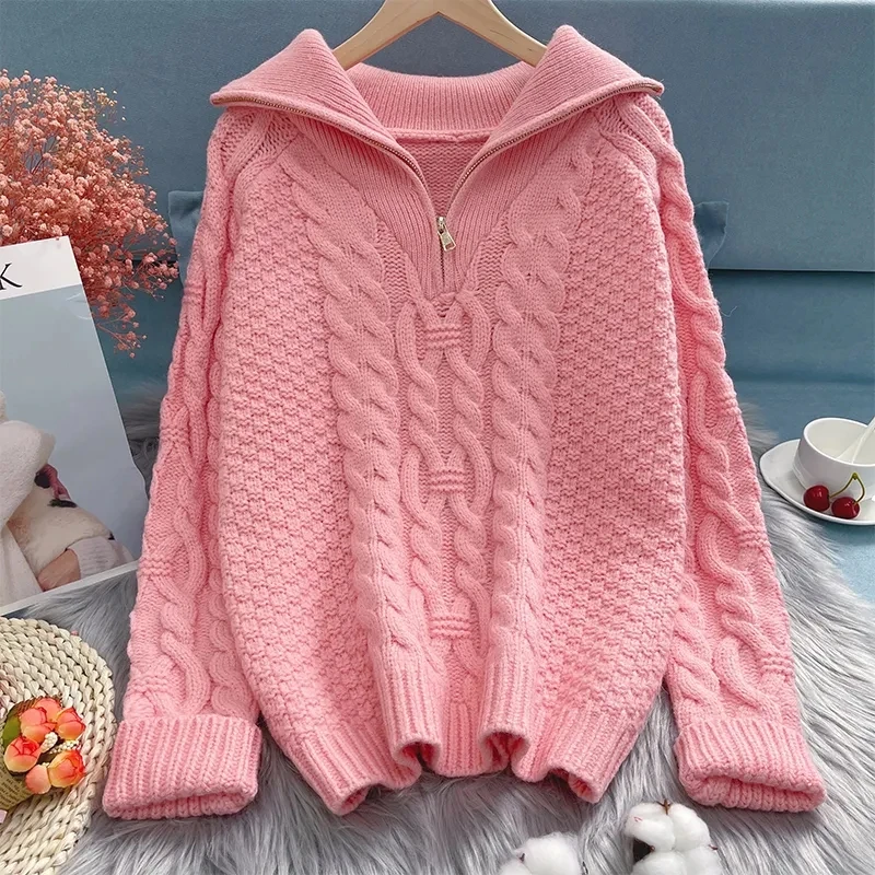 Zippers Hooded Twists Acrylic Knitted Long Sleeve Loose Casual Women's Sweater Korean Fashion Pullover Sweaters Autumn Winter
Zippers Hooded Twists Acrylic Knitted Long Sleeve Loose Casual Women's Sweater Korean Fashion Pullover Sweaters Autumn Winter