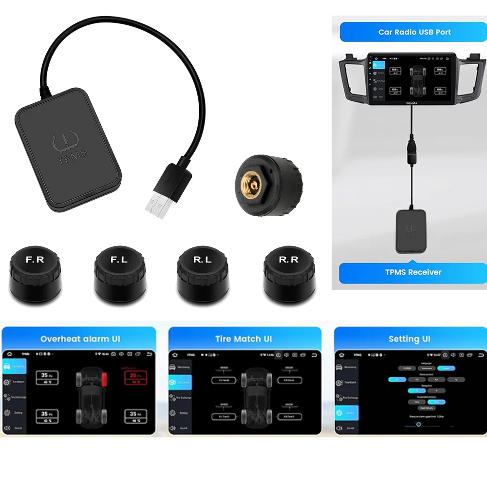 USB Android TPMS Tire Pressure Monitoring System Display Alarm System Internal Sensors For Car Navigation Car Radio 4 Sensors
USB Android TPMS Tire Pressure Monitoring System Display Alarm System Internal Sensors For Car Navigation Car Radio 4 Sensors
