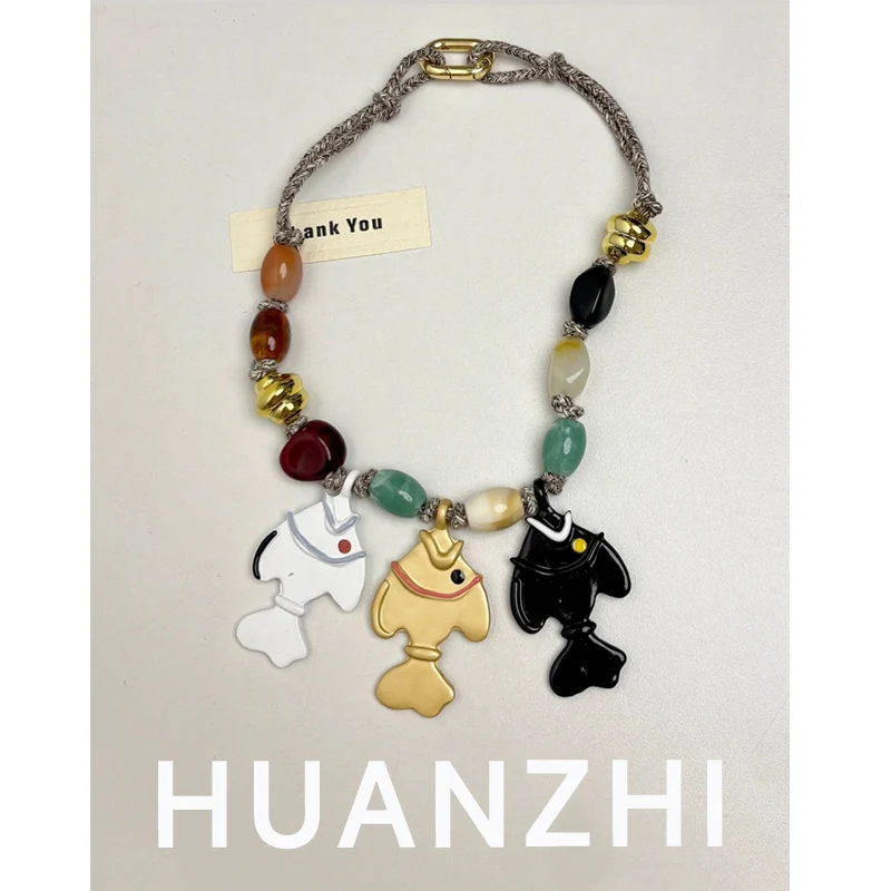 HUANZHI Retro Colorful Fish Multicolor Gemstone Beaded Necklace Elegant Women's Luxury Jewelry Party Accessory Gift NEW
HUANZHI Retro Colorful Fish Multicolor Gemstone Beaded Necklace Elegant Women's Luxury Jewelry Party Accessory Gift NEW