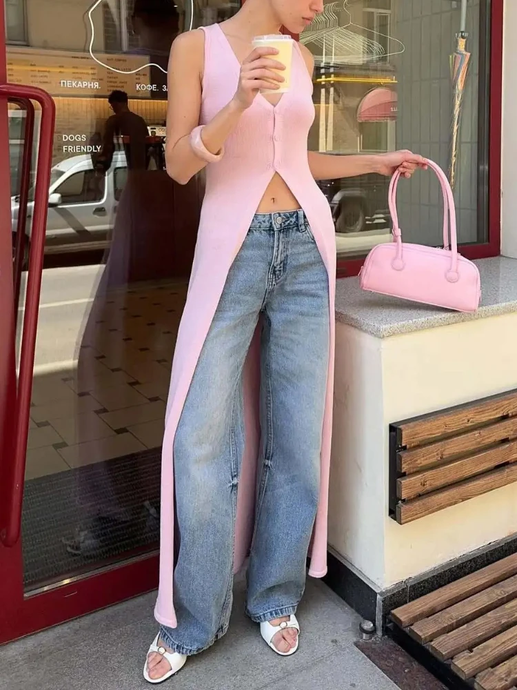 Sleeveless Slit Long Knitted Cardigan for Women Sexy Slim V Neck Single Breasted Sweater Coat 2025 Fashion Lady Knit Top
Sleeveless Slit Long Knitted Cardigan for Women Sexy Slim V Neck Single Breasted Sweater Coat 2025 Fashion Lady Knit Top