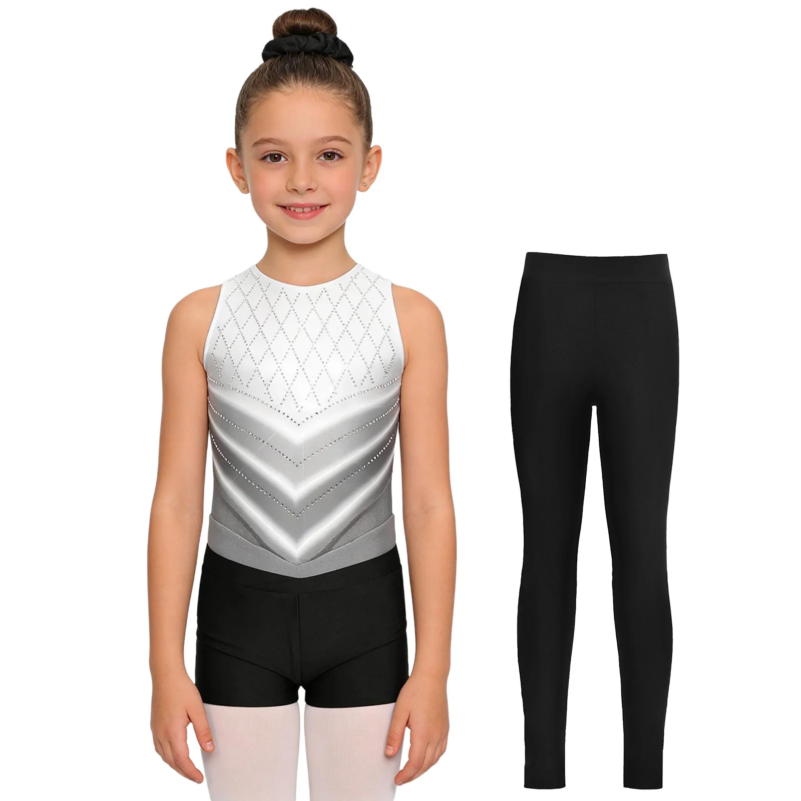 Girl Ballet Costumes Sparkly Rhinestones Jumpsuit Gymnastic Figure Skating Dance Leotard with Shorts Long Pants and Hair Tie Set
Girl Ballet Costumes Sparkly Rhinestones Jumpsuit Gymnastic Figure Skating Dance Leotard with Shorts Long Pants and Hair Tie Set