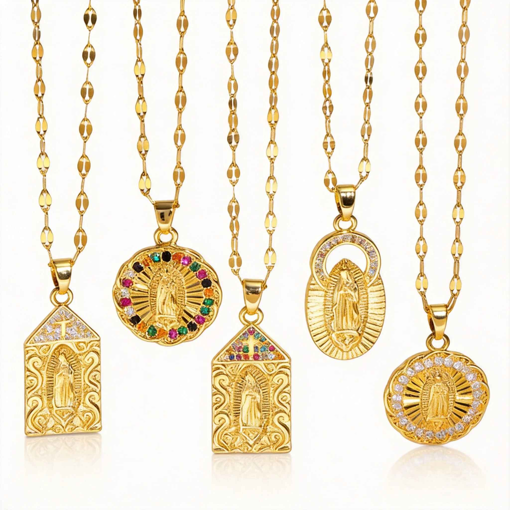18k Gold Plated Copper Virgin Mary Pendant Necklace Inlaid Colorful Zircon Vintage Religious Lucky Blessing Clavicle Chain For
18k Gold Plated Copper Virgin Mary Pendant Necklace Inlaid Colorful Zircon Vintage Religious Lucky Blessing Clavicle Chain For
