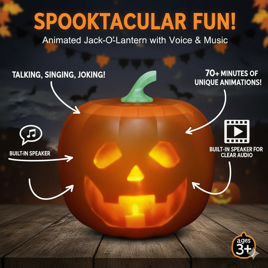 Jabbering Jack Talking Pumpkin Animated Pumpkin Built In Video Projector & Speaker Creative Talking Singing Pumpkin Ornaments
Jabbering Jack Talking Pumpkin Animated Pumpkin Built In Video Projector & Speaker Creative Talking Singing Pumpkin Ornaments