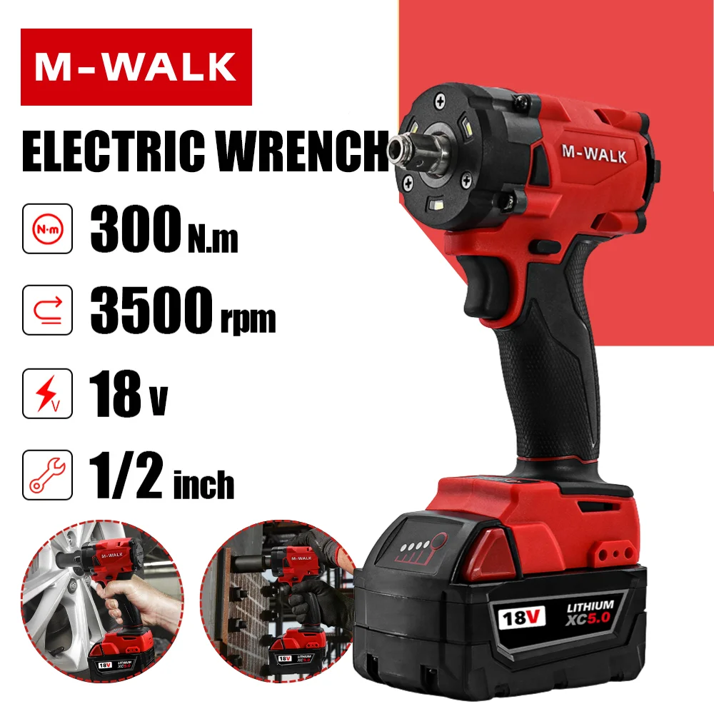 300N.m Wireless Charging Impact Wrench 1/2 inch Brushless Electric Wrench Repair Tool Compatible For Milwaukee 18V Battery Pin
300N.m Wireless Charging Impact Wrench 1/2 inch Brushless Electric Wrench Repair Tool Compatible For Milwaukee 18V Battery Pin
