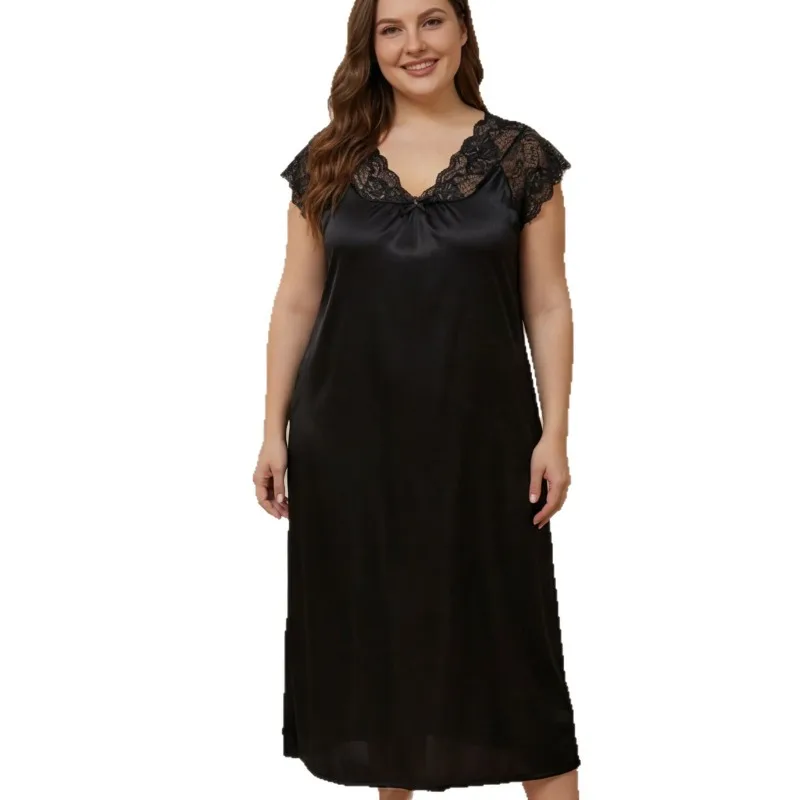 Plus Size Loose Satin Long Nightgown Women's Summer Thin Short Sleeve Lace Silky Pajamas Dress Soft Sleepwear Simple Loungewear
Plus Size Loose Satin Long Nightgown Women's Summer Thin Short Sleeve Lace Silky Pajamas Dress Soft Sleepwear Simple Loungewear