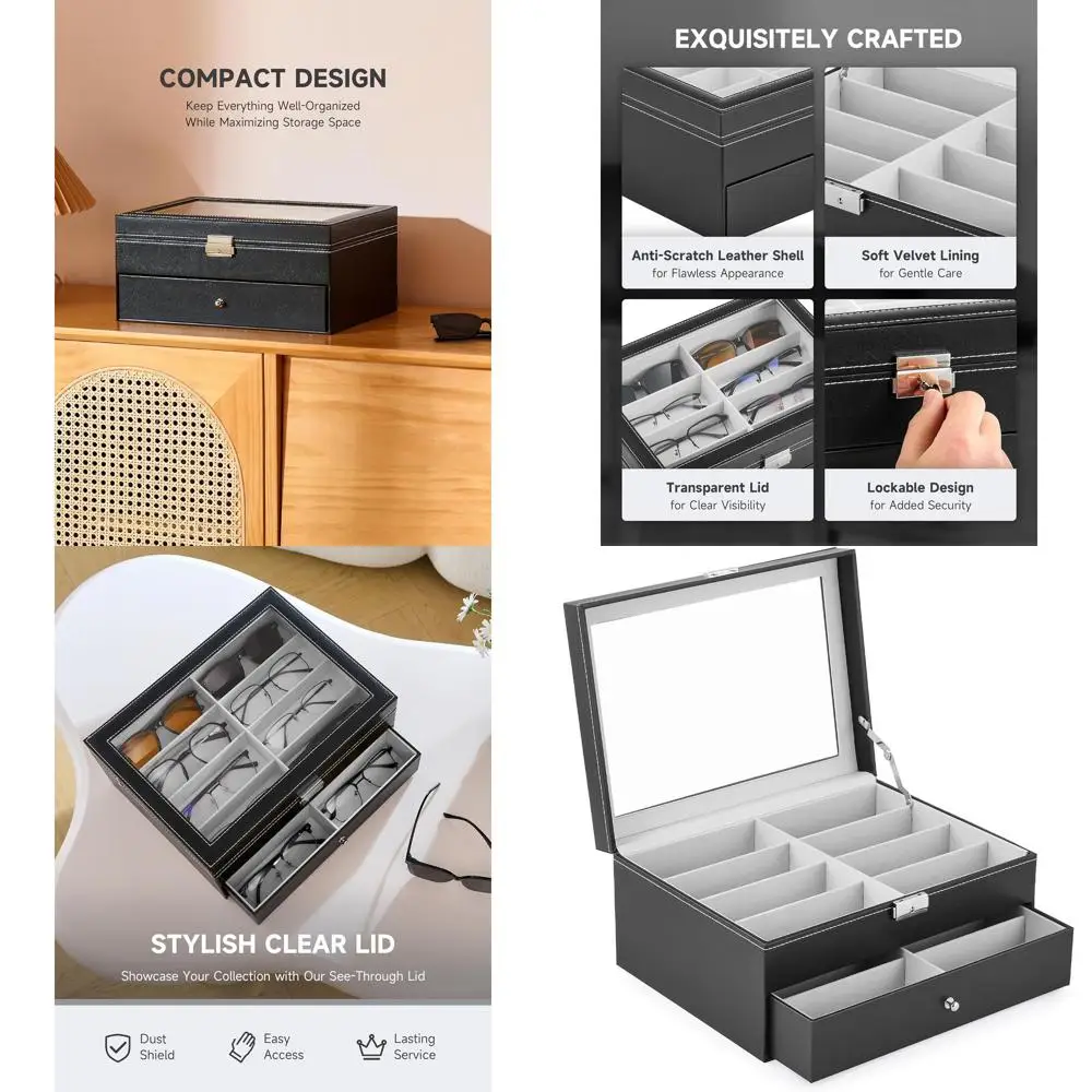 Кожаный органайзер для солнцезащитных очков с замком и ящиком, защитное хранилище для очков для мужчин и женщин
Кожаный органайзер для солнцезащитных очков с замком и ящиком, защитное хранилище для очков для мужчин и женщин