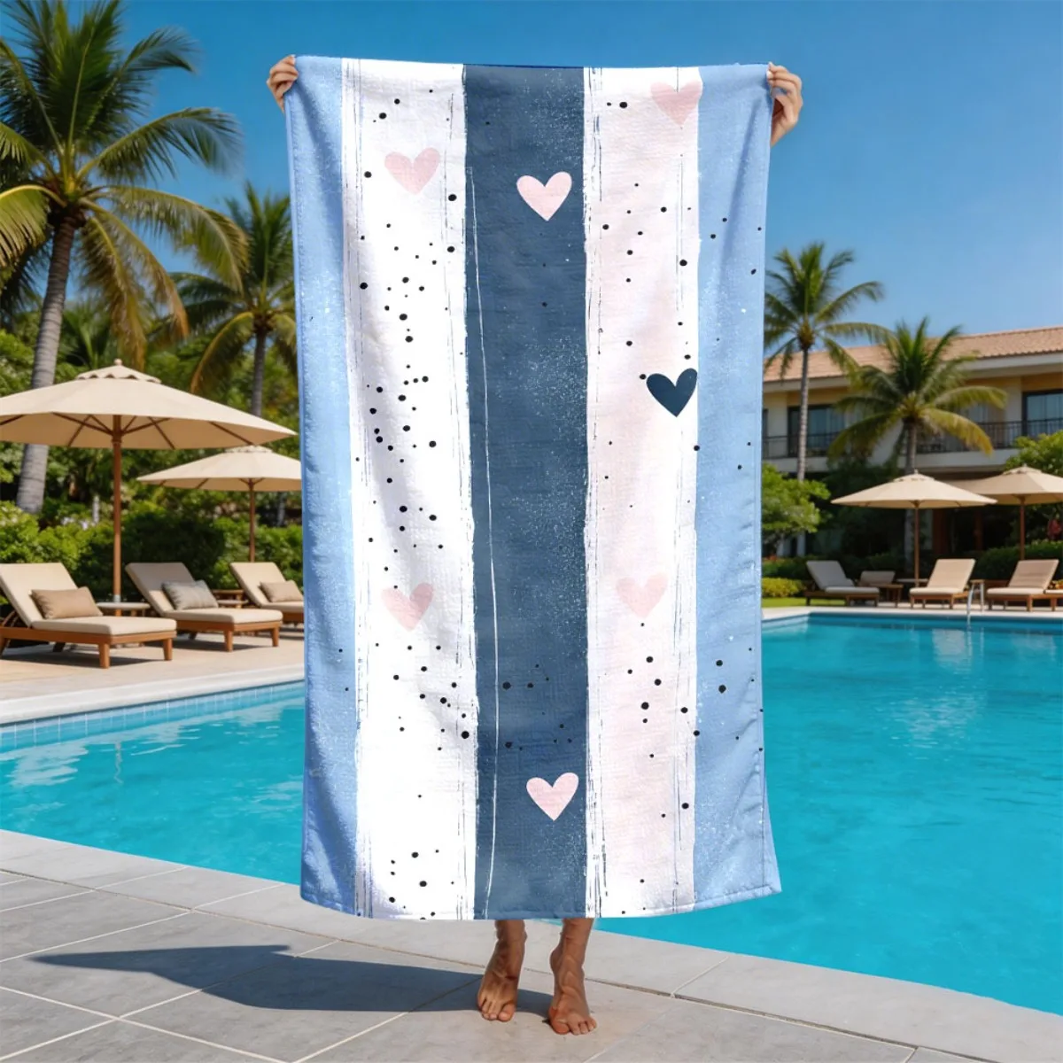 Simple style striped heart symbol polyester microfiber beach towel is highly absorbent, suitable for swimming and beach outings
Simple style striped heart symbol polyester microfiber beach towel is highly absorbent, suitable for swimming and beach outings