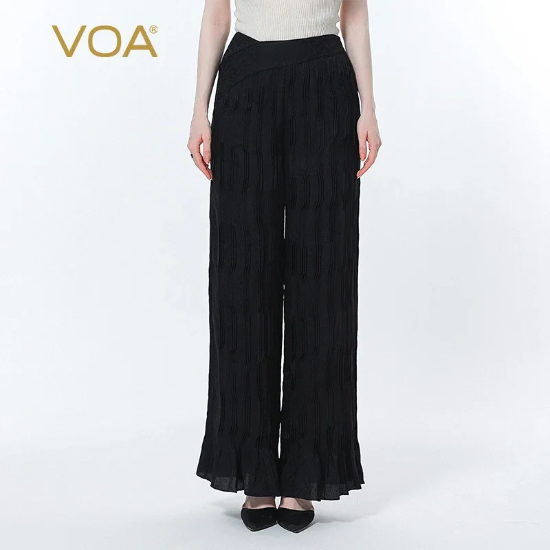 VOA Silk Jacquard Mysterious Black Pants for Women Natural Waist Asymmetric Design Wavy Fold Loose Straight Trousers KE513
VOA Silk Jacquard Mysterious Black Pants for Women Natural Waist Asymmetric Design Wavy Fold Loose Straight Trousers KE513
