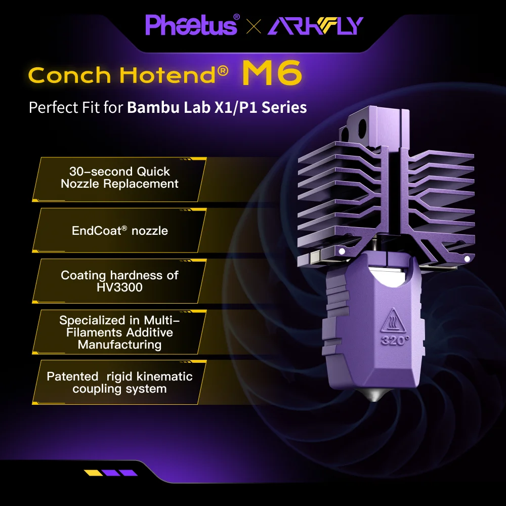 Arkfly For Bambu Lab X1 And P1 Series 3D Printers New Conch Hotend M6 EndCoat Nozzle Detachable
Arkfly For Bambu Lab X1 And P1 Series 3D Printers New Conch Hotend M6 EndCoat Nozzle Detachable