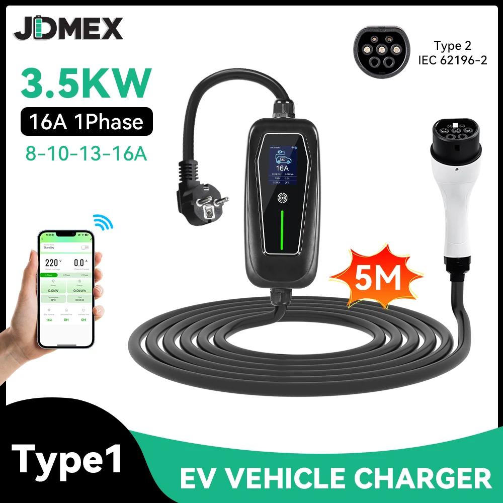 Зарядное устройство JDMEX 3.5 кВт 16А для электромобилей, настенный зарядный блок Type2 Type1 GBT EVSE, кабель 5 м, управление через Wi-Fi и приложение
Зарядное устройство JDMEX 3.5 кВт 16А для электромобилей, настенный зарядный блок Type2 Type1 GBT EVSE, кабель 5 м, управление через Wi-Fi и приложение