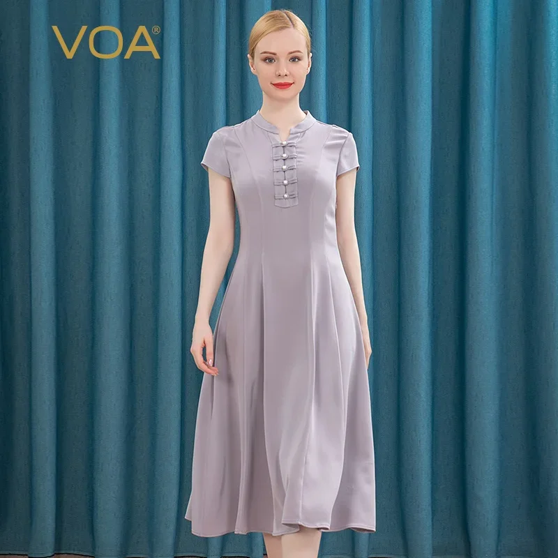 VOA 36 Momme Printed Heavy Crepe Silk Chinese Style Cheongsam Half Open Collar Elegant Dress Garment Sleeves Slim Dresses A8721
VOA 36 Momme Printed Heavy Crepe Silk Chinese Style Cheongsam Half Open Collar Elegant Dress Garment Sleeves Slim Dresses A8721