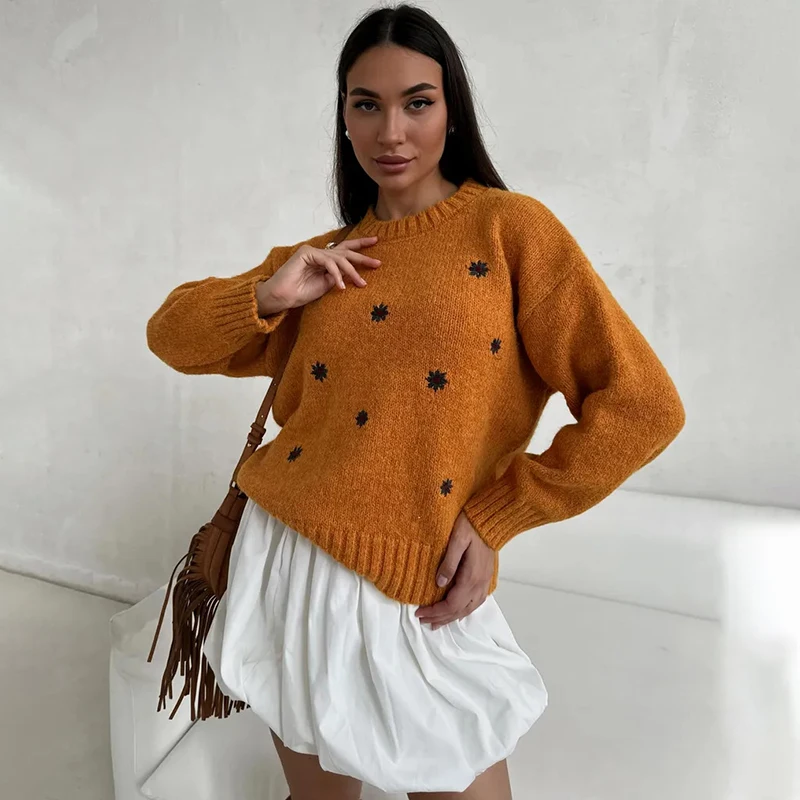 Tornova Flower Embroidery Knitted Sweater Women's Autumn Winter Fashion Lazy Pullover Sweater Long Sleeve Casual Loose Knit Top 
Tornova Flower Embroidery Knitted Sweater Women's Autumn Winter Fashion Lazy Pullover Sweater Long Sleeve Casual Loose Knit Top