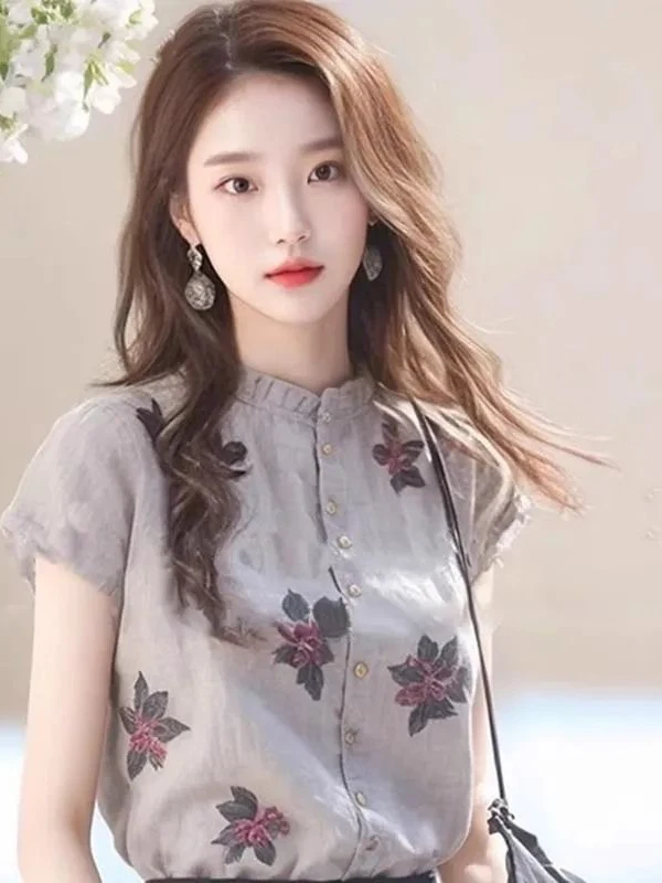 Ele с цветочным принтом ort Sve irt Sli Универсальный топ для лета Уникальный дизайн Утягивающий крой Busin Casual Sle 
Ele с цветочным принтом ort Sve irt Sli Универсальный топ для лета Уникальный дизайн Утягивающий крой Busin Casual Sle