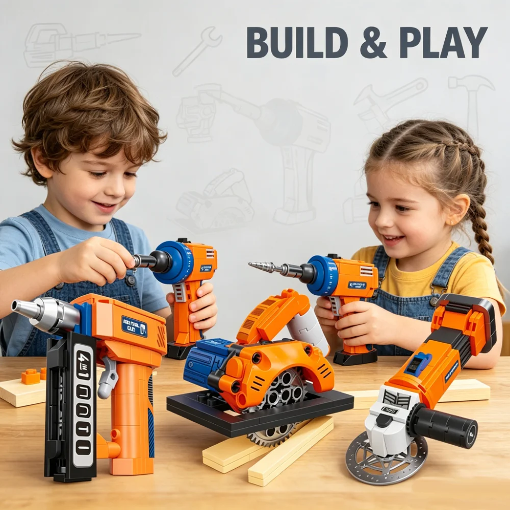 Mini Tool Set Building Blocks DIY Nail Gun Chainsaw Angle Grinder Circular Saw Model Bricks Educational Toy for Child Boys Girls
Mini Tool Set Building Blocks DIY Nail Gun Chainsaw Angle Grinder Circular Saw Model Bricks Educational Toy for Child Boys Girls