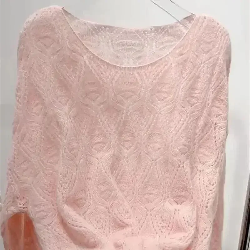 Pink Hollow Knitted Sweater Women Autumn Winter O-neck Thin Mohair Pullover Hook Flower Cashmere Knitwear
Pink Hollow Knitted Sweater Women Autumn Winter O-neck Thin Mohair Pullover Hook Flower Cashmere Knitwear