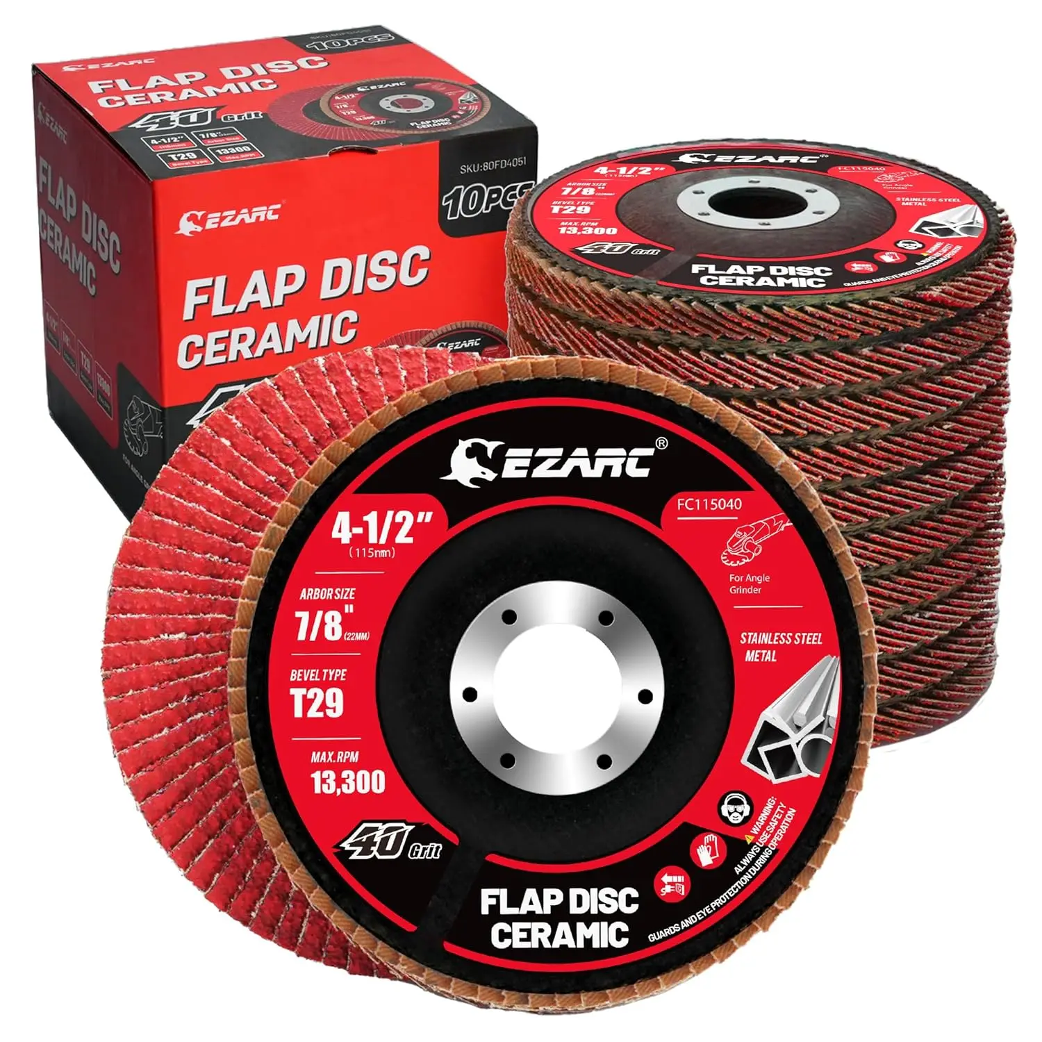 40 Grit Ceramic Flap Discs 4.5x7/8in, Type 29 Grinding Wheel for Stainless Steel, 10-Pack
40 Grit Ceramic Flap Discs 4.5x7/8in, Type 29 Grinding Wheel for Stainless Steel, 10-Pack