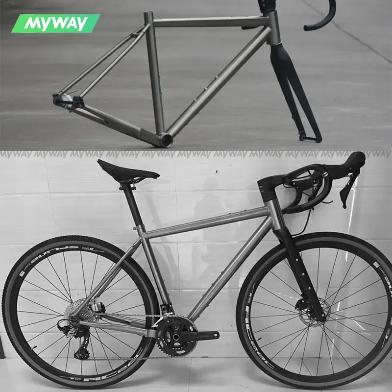 MYWAY High Strength Titanium Gravel Bike Frame Full Internal Cable Routing Flat Mount Disc Brake, 700c Road Frame 46/48/51/54cm
MYWAY High Strength Titanium Gravel Bike Frame Full Internal Cable Routing Flat Mount Disc Brake, 700c Road Frame 46/48/51/54cm