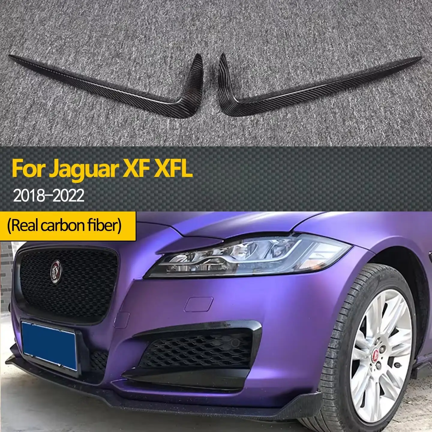 Dry carbon fiber front bumper lower lip splitter, glossy black fog lamp trim, suitable for Jaguar 2018-2022 models car accessori
Dry carbon fiber front bumper lower lip splitter, glossy black fog lamp trim, suitable for Jaguar 2018-2022 models car accessori