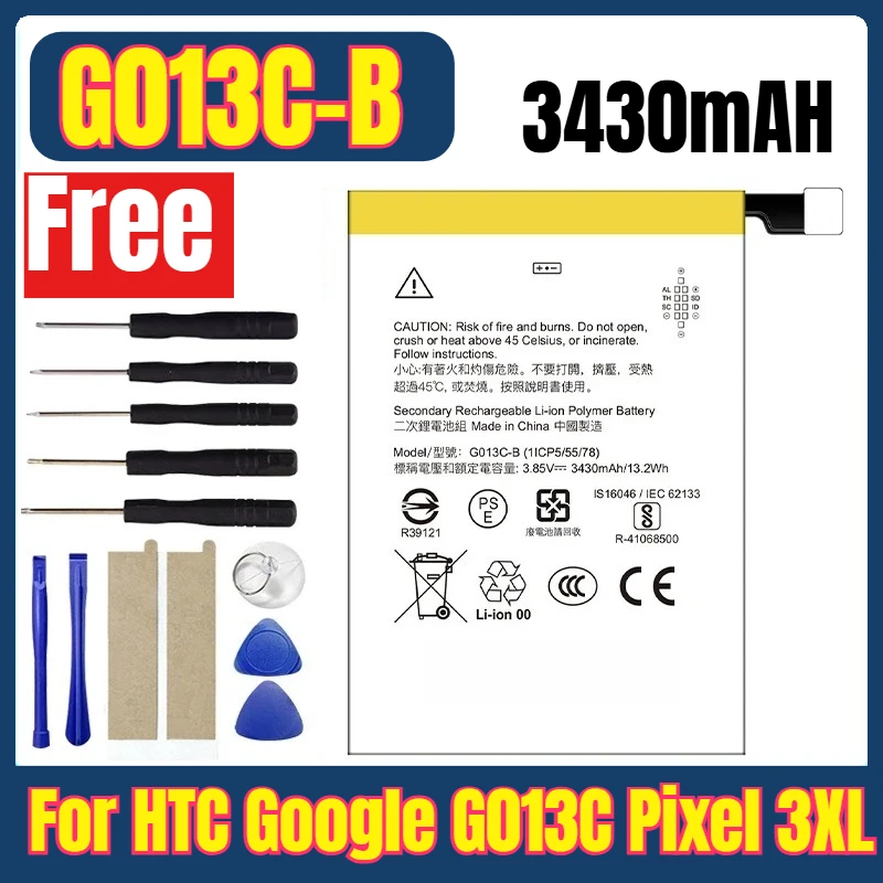 G013C-B 3430mAH Mobile Phone Batteries for HTC Google G013C Pixel 3XL+Tool
G013C-B 3430mAH Mobile Phone Batteries for HTC Google G013C Pixel 3XL+Tool